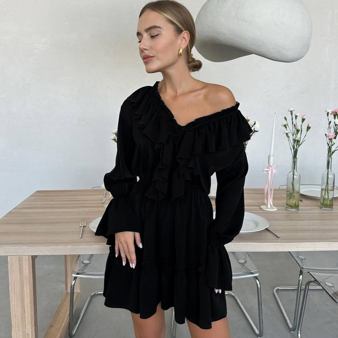 ✨ Y2K V-Neck Pleated Ruffle Flared Sleeve Dress – Trendy & Bold